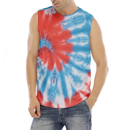Orange And Blue Tie Dye Print Men's Fitness Tank Top