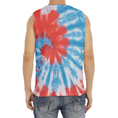 Orange And Blue Tie Dye Print Men's Fitness Tank Top