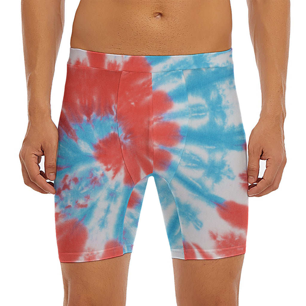 Orange And Blue Tie Dye Print Men's Long Boxer Briefs