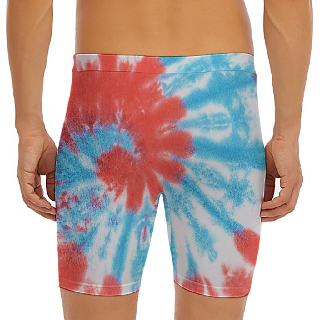 Orange And Blue Tie Dye Print Men's Long Boxer Briefs