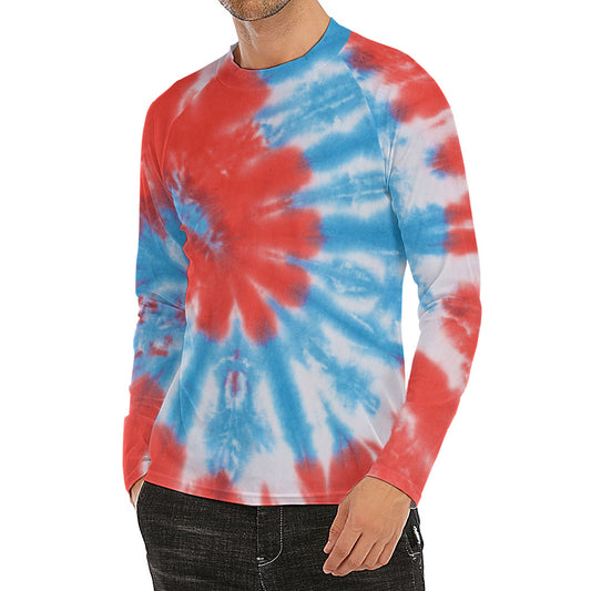 Orange And Blue Tie Dye Print Men's Long Sleeve Rash Guard
