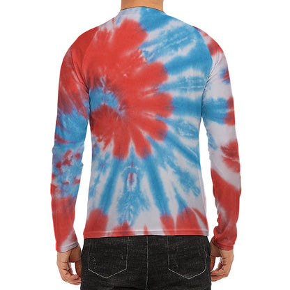 Orange And Blue Tie Dye Print Men's Long Sleeve Rash Guard