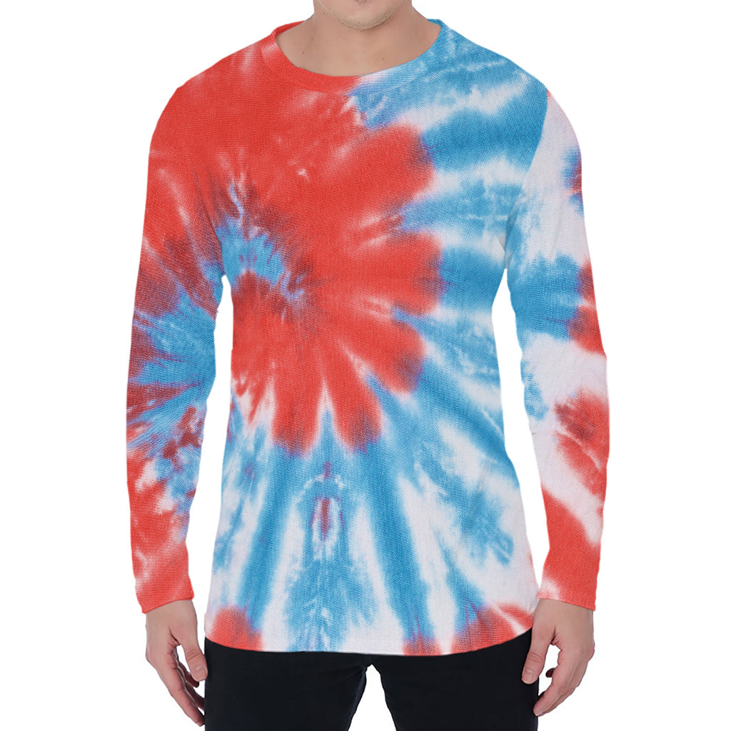 Orange And Blue Tie Dye Print Men's Long Sleeve T-Shirt