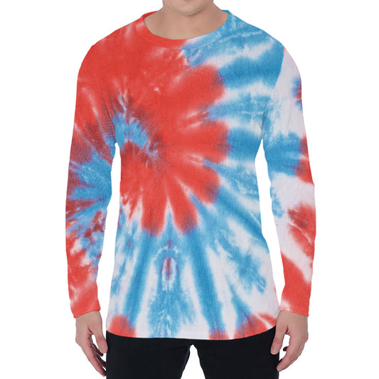 Orange And Blue Tie Dye Print Men's Long Sleeve T-Shirt