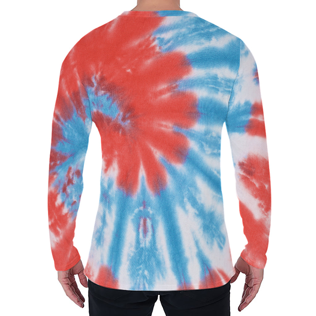 Orange And Blue Tie Dye Print Men's Long Sleeve T-Shirt