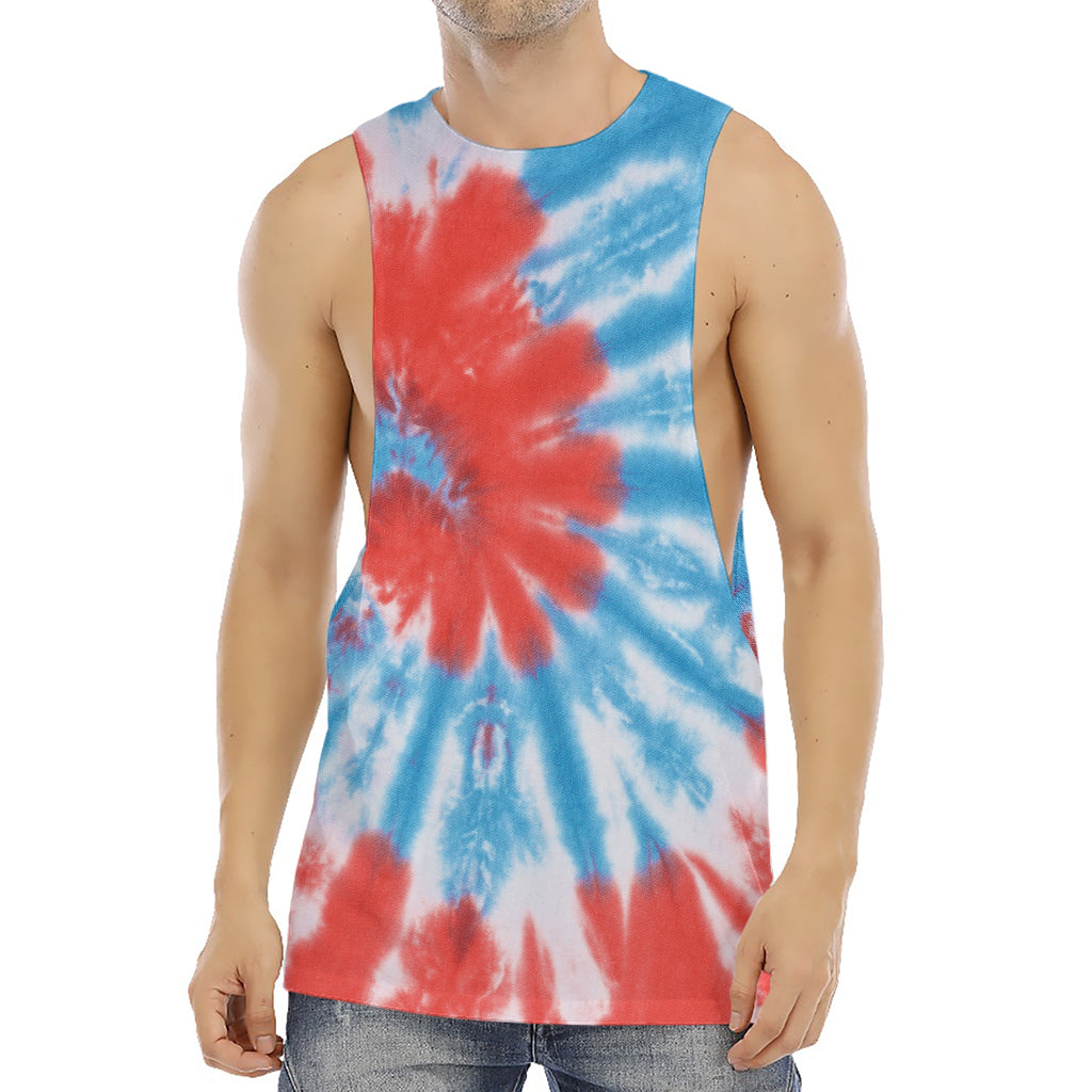 Orange And Blue Tie Dye Print Men's Muscle Tank Top