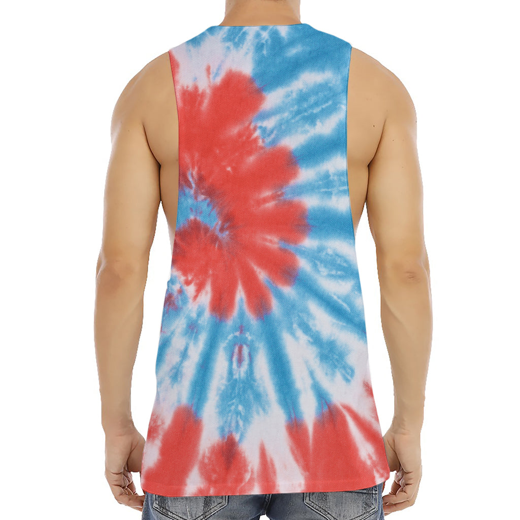 Orange And Blue Tie Dye Print Men's Muscle Tank Top
