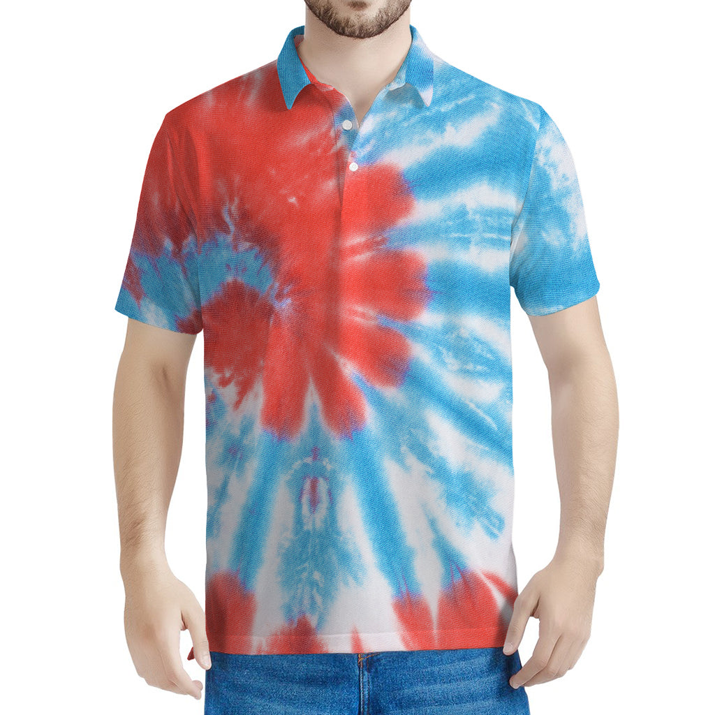 Orange And Blue Tie Dye Print Men's Polo Shirt