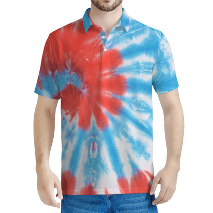Orange And Blue Tie Dye Print Men's Polo Shirt