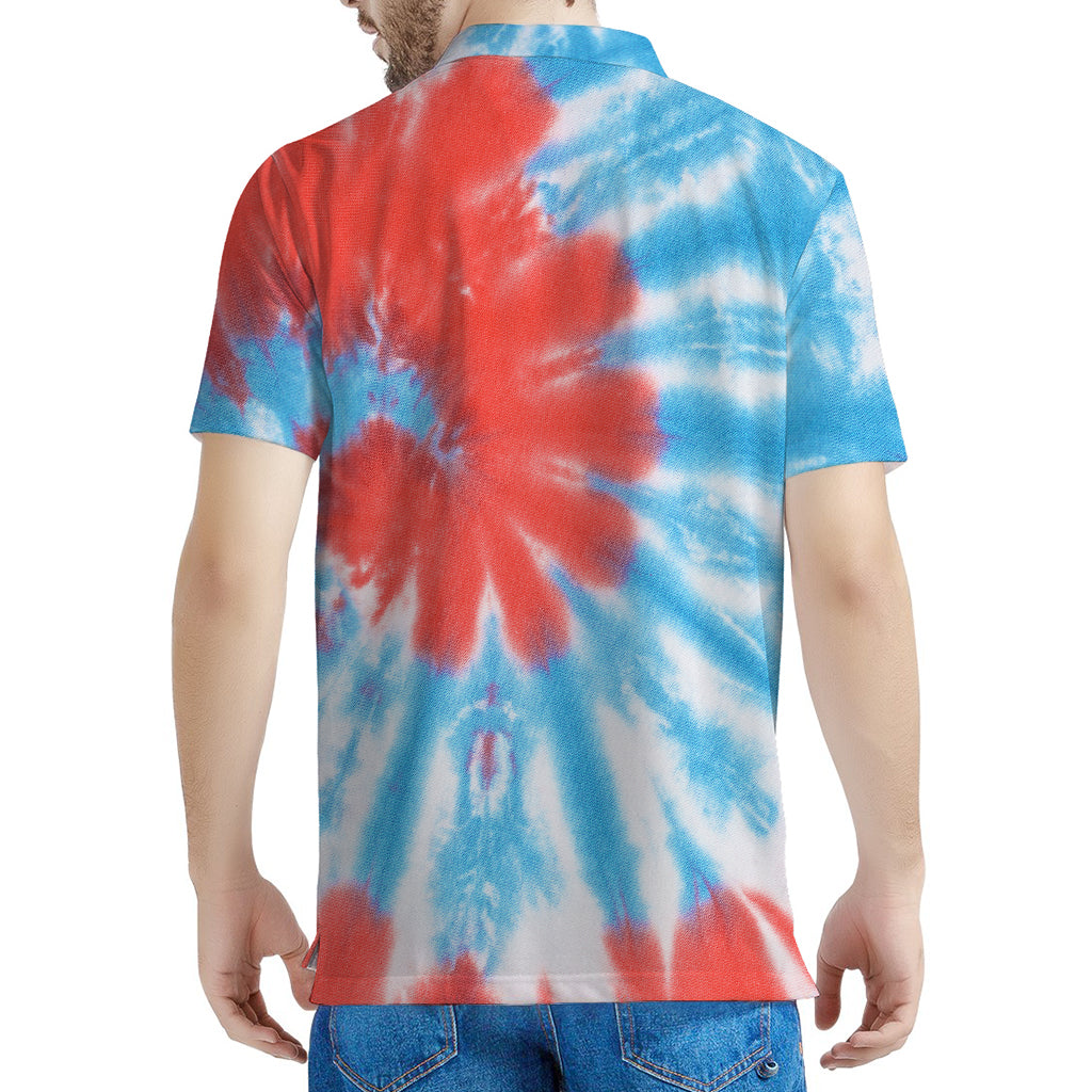 Orange And Blue Tie Dye Print Men's Polo Shirt