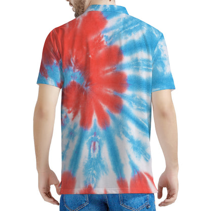 Orange And Blue Tie Dye Print Men's Polo Shirt