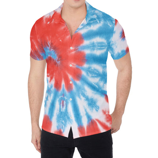 Orange And Blue Tie Dye Print Men's Shirt