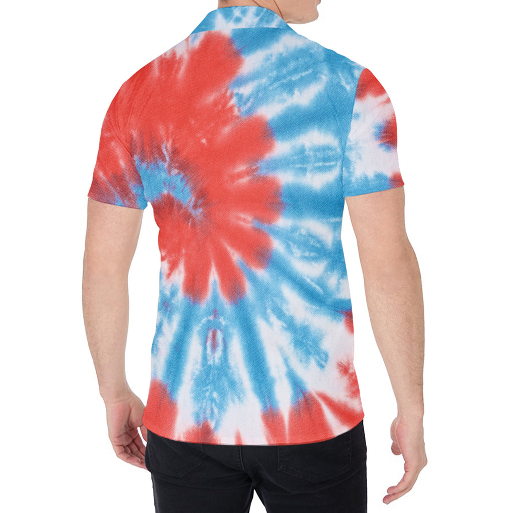 Orange And Blue Tie Dye Print Men's Shirt
