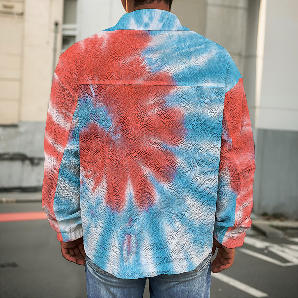 Orange And Blue Tie Dye Print Men's Shirt Jacket