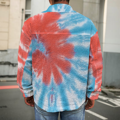Orange And Blue Tie Dye Print Men's Shirt Jacket