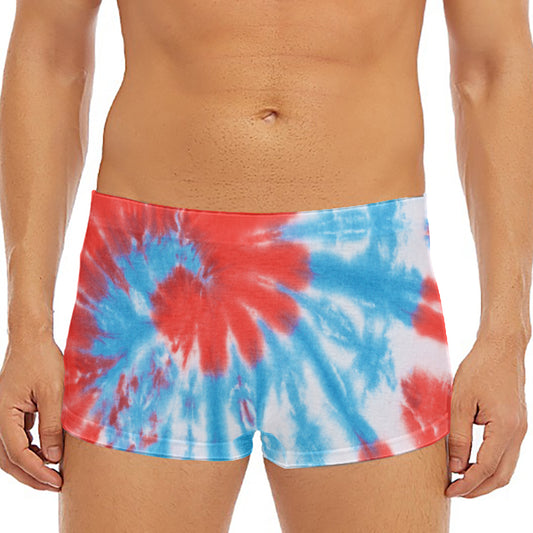 Orange And Blue Tie Dye Print Men's Short Boxer Briefs