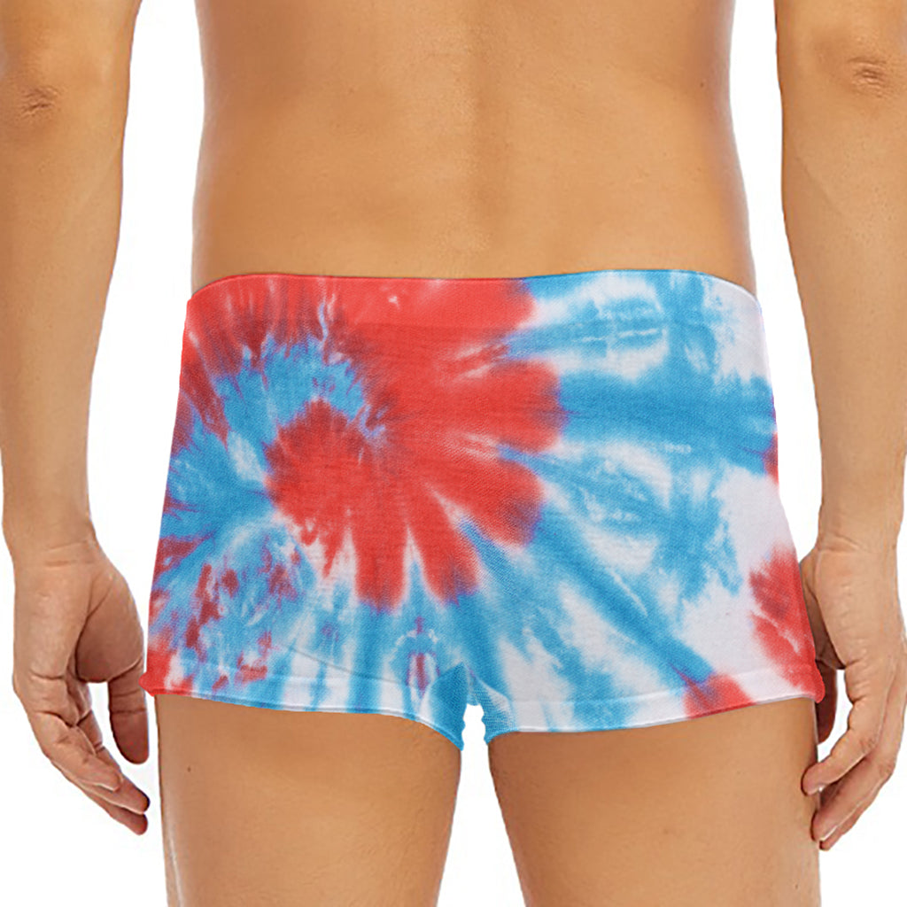 Orange And Blue Tie Dye Print Men's Short Boxer Briefs