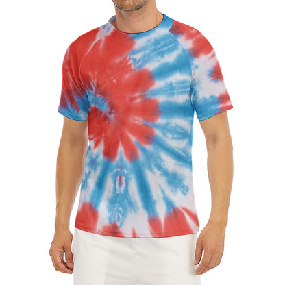 Orange And Blue Tie Dye Print Men's Short Sleeve Rash Guard