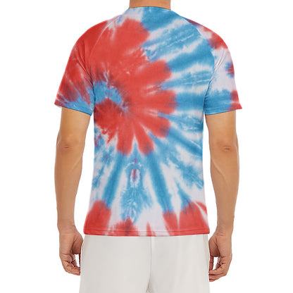 Orange And Blue Tie Dye Print Men's Short Sleeve Rash Guard