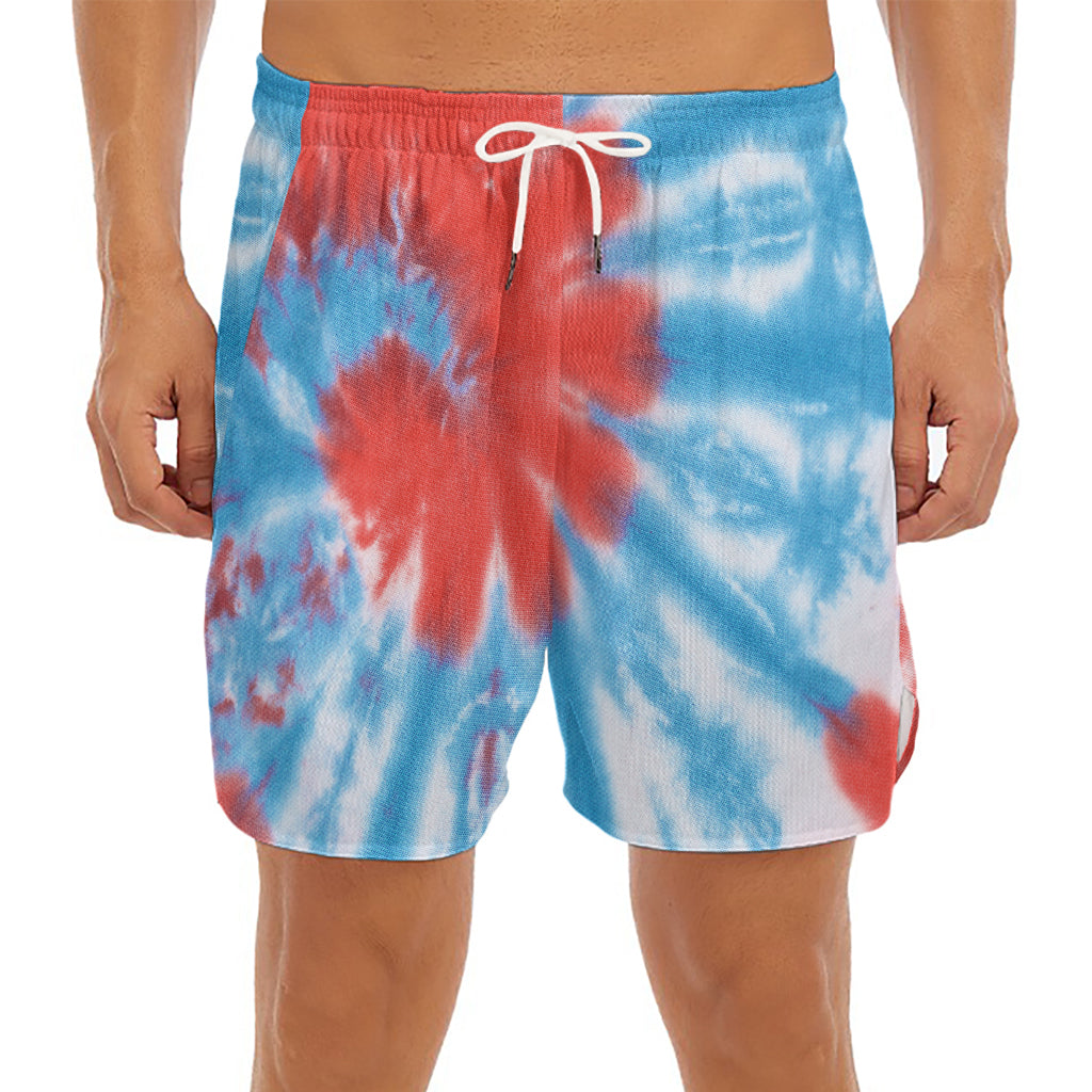Orange And Blue Tie Dye Print Men's Split Running Shorts
