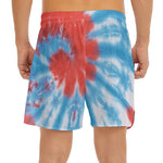 Orange And Blue Tie Dye Print Men's Split Running Shorts