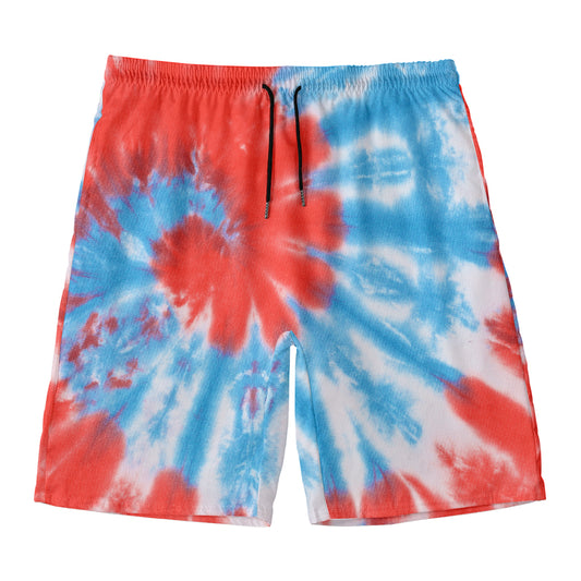 Orange And Blue Tie Dye Print Men's Swim Trunks