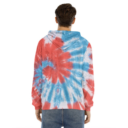 Orange And Blue Tie Dye Print Men's Velvet Pullover Hoodie