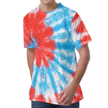 Orange And Blue Tie Dye Print Men's Velvet T-Shirt