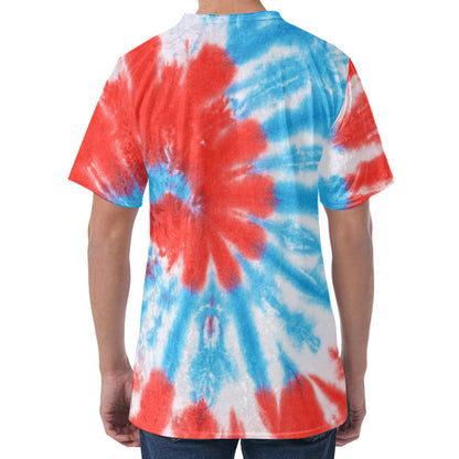 Orange And Blue Tie Dye Print Men's Velvet T-Shirt