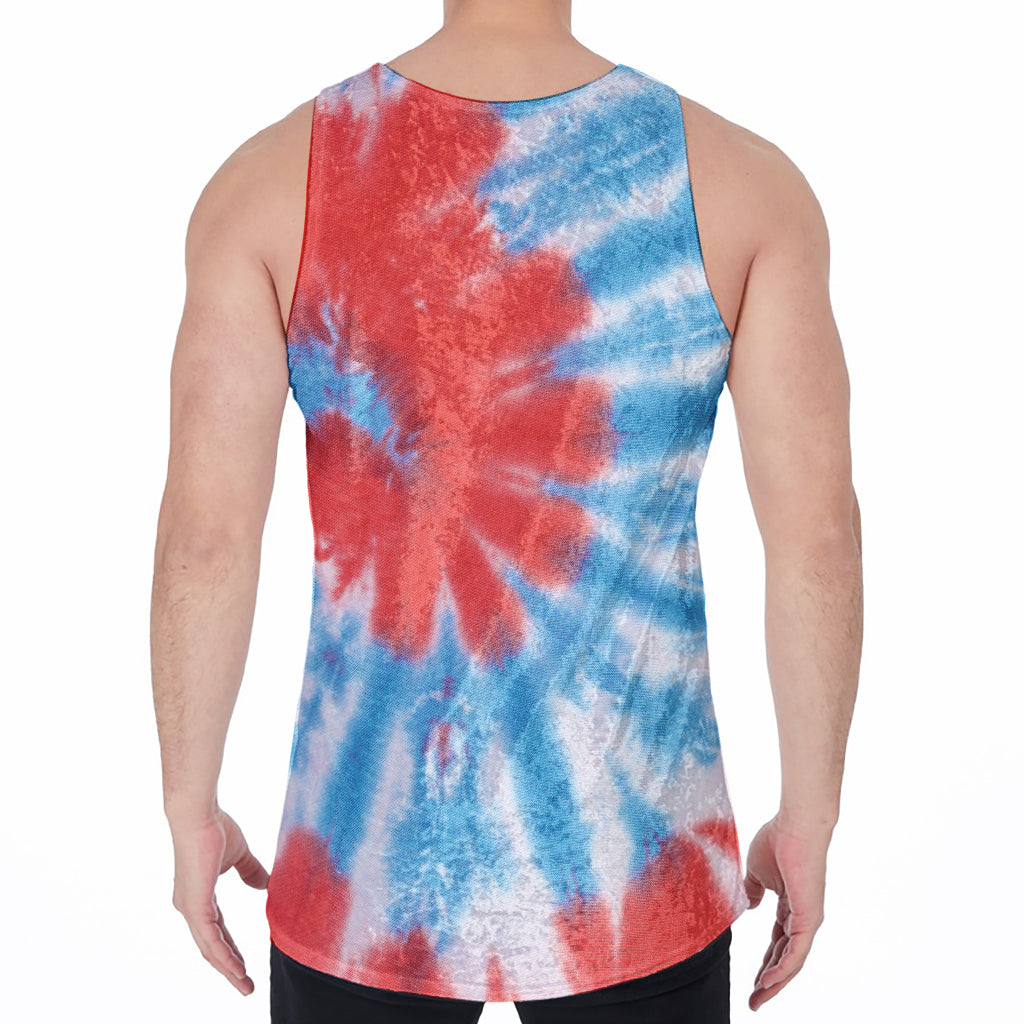 Orange And Blue Tie Dye Print Men's Velvet Tank Top