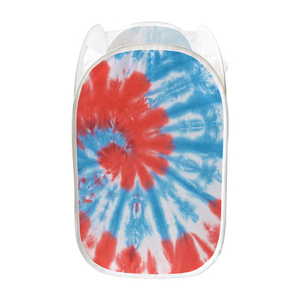 Orange And Blue Tie Dye Print Mesh Laundry Hamper