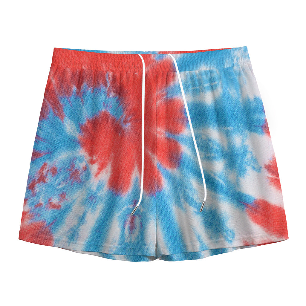 Orange And Blue Tie Dye Print Mesh Shorts