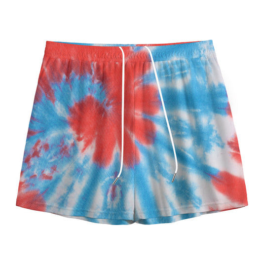 Orange And Blue Tie Dye Print Mesh Shorts