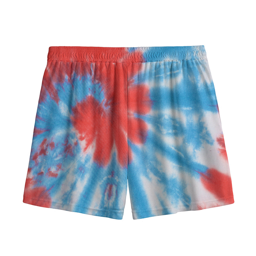 Orange And Blue Tie Dye Print Mesh Shorts
