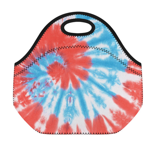 Orange And Blue Tie Dye Print Neoprene Lunch Bag