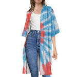 Orange And Blue Tie Dye Print Open Front Beach Cover Up