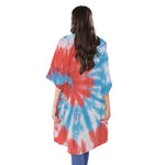 Orange And Blue Tie Dye Print Open Front Beach Cover Up