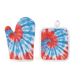 Orange And Blue Tie Dye Print Oven Mitt And Pot Holder Set