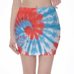 Orange And Blue Tie Dye Print Pencil Mini Skirt