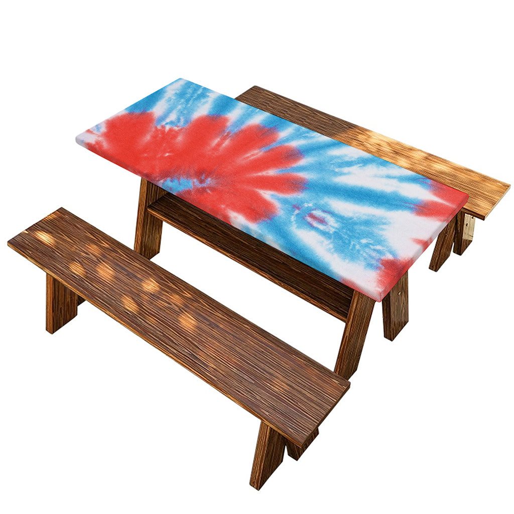 Orange And Blue Tie Dye Print Picnic Table Cover