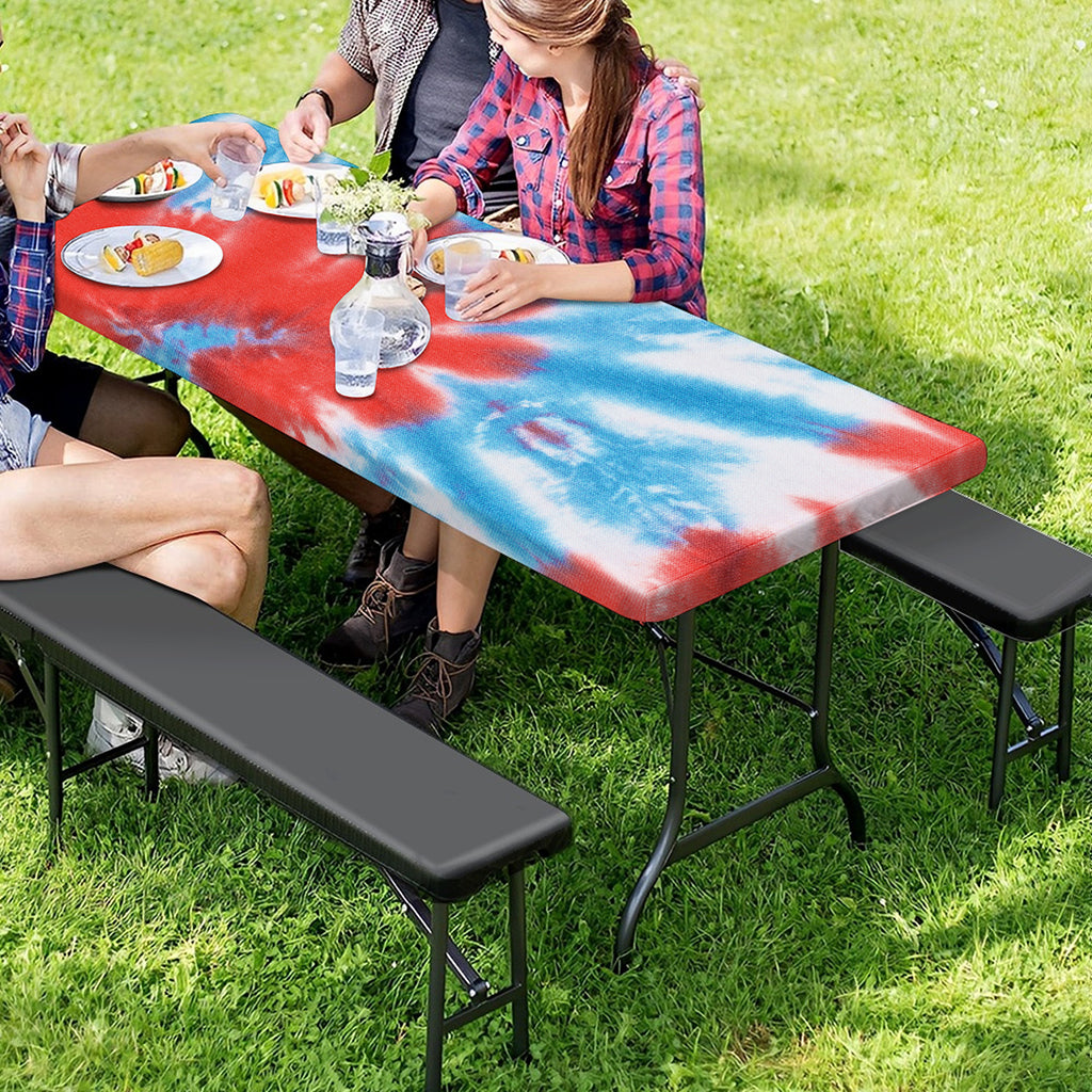 Orange And Blue Tie Dye Print Picnic Table Cover