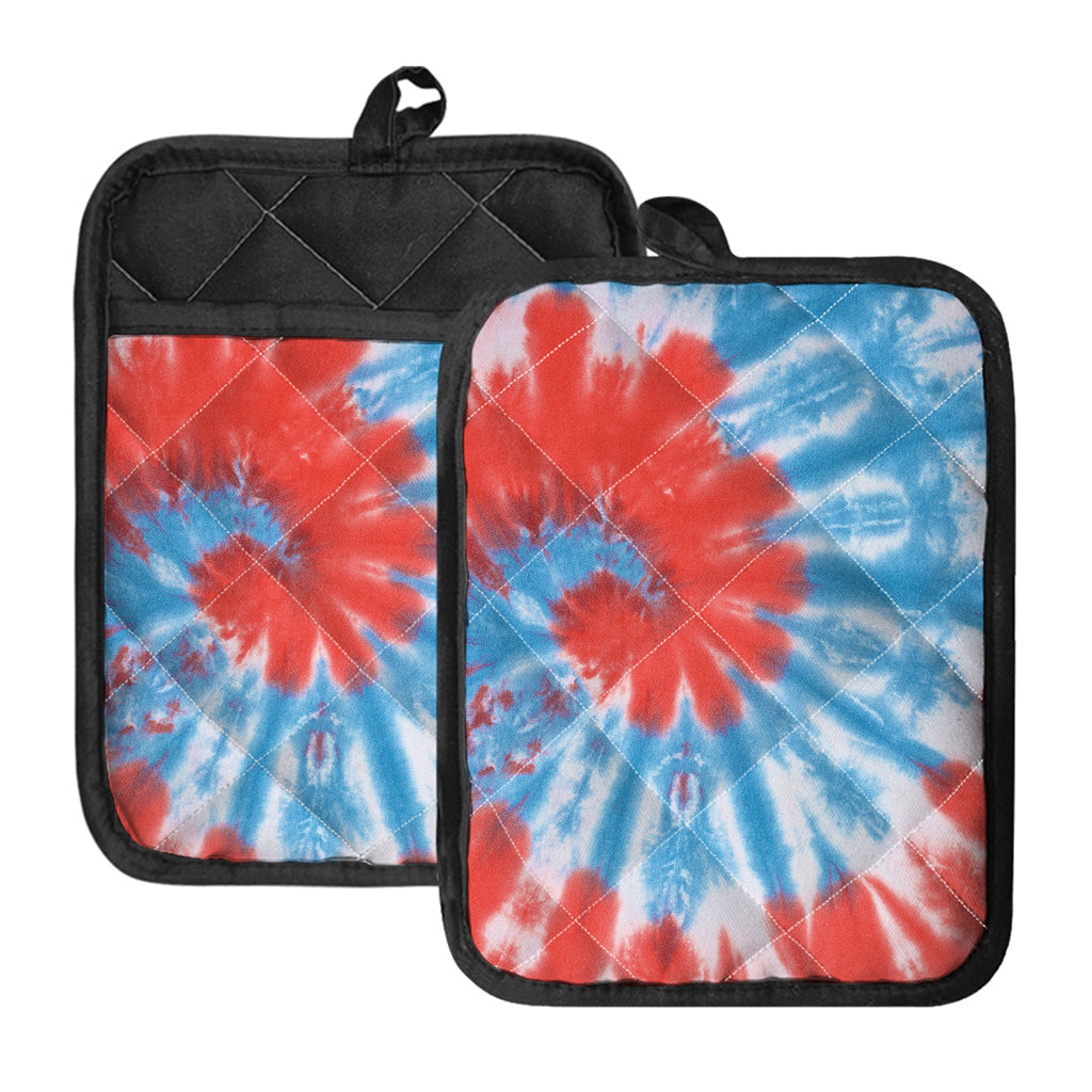 Orange And Blue Tie Dye Print Pot Holders With Pocket