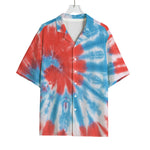 Orange And Blue Tie Dye Print Rayon Hawaiian Shirt