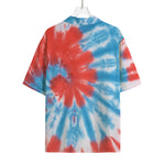 Orange And Blue Tie Dye Print Rayon Hawaiian Shirt