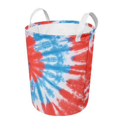 Orange And Blue Tie Dye Print Round Laundry Basket