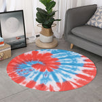 Orange And Blue Tie Dye Print Round Rug