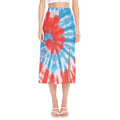 Orange And Blue Tie Dye Print Side Slit Midi Skirt