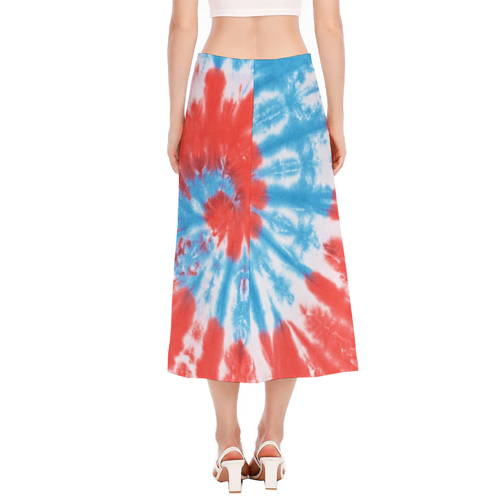 Orange And Blue Tie Dye Print Side Slit Midi Skirt