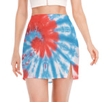 Orange And Blue Tie Dye Print Side Slit Mini Skirt