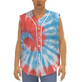 Orange And Blue Tie Dye Print Sleeveless Baseball Jersey